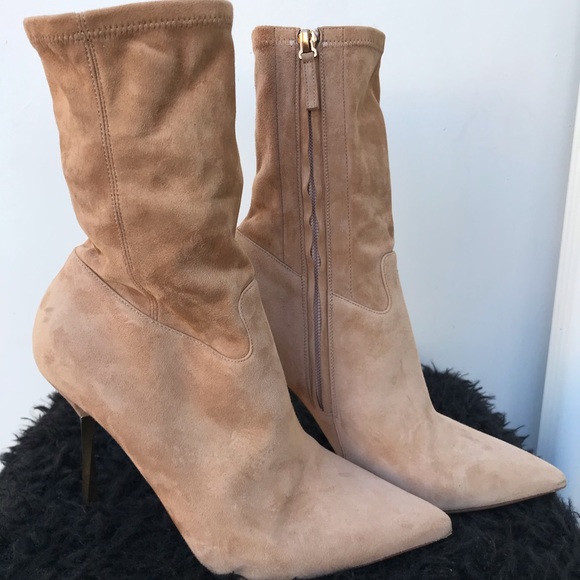 VALENTINO Twist Heel Suede Mid Calf Boots - Picture 2 of 4